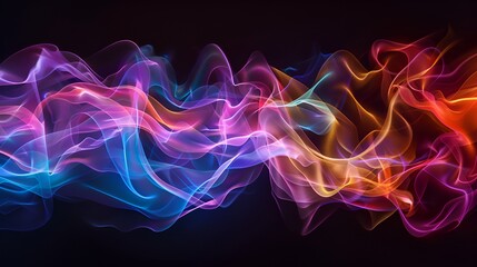 Holographic neon curved wave with abstract fluid