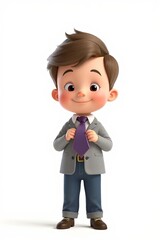 Obraz premium cartoon boy in a suit and tie standing with his hands in his pockets