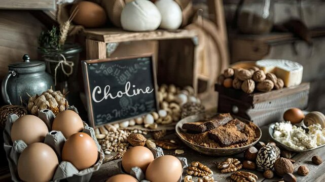 Choline is found in foods. Selective focus. nature.