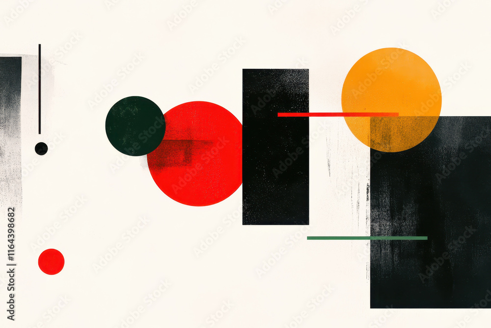 Poster dynamic abstract geometric art composition with bold minimalist design featuring colorful circles an