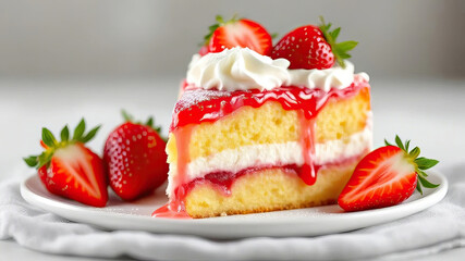 A slice of cheesecake topped with strawberry jam, cheese, and a drizzle of sauce.