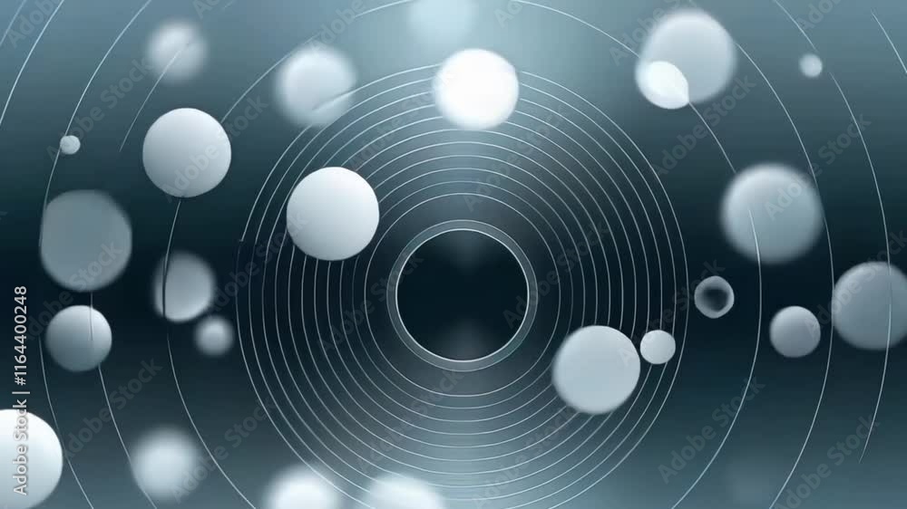 Poster abstract blue gray background with dynamic circular lines with glare.