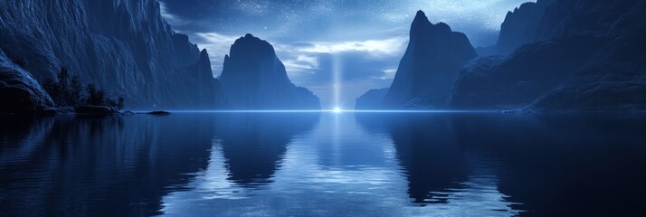 Fototapeta premium Serene Night Scene With Mountains And A Calm Lake