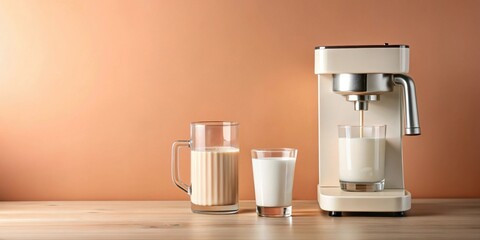 Creamy beverage preparation with automated milk frother and glasses