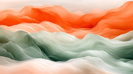 Obraz premium Abstract Wavy Landscape in Orange Green and White Hues