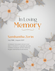 In loving memory floral funeral invitation card