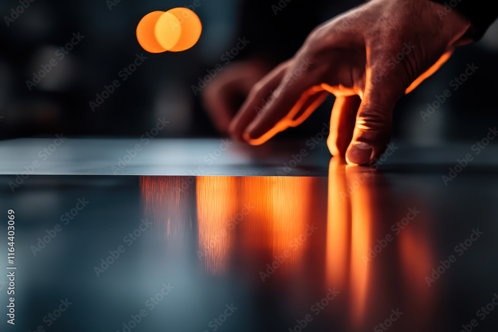 Poster captivating artistic expression: hand gesture and warm light reflection creating emotional and conce