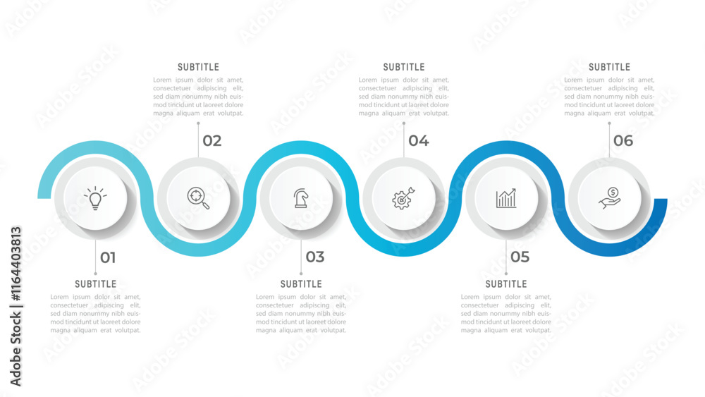Aufkleber vector infographic circle design template with 6 option or steps.