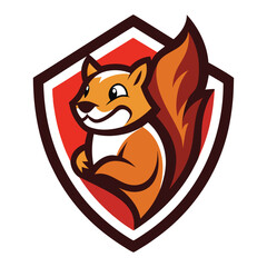 A dynamic squirrel mascot logo featuring a lively squirrel inside a sleek shield design, symbolizing energy, agility, and protection, perfect for brands or sports teams.
