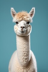 Obraz premium there is a white llama with a brown head and a blue background