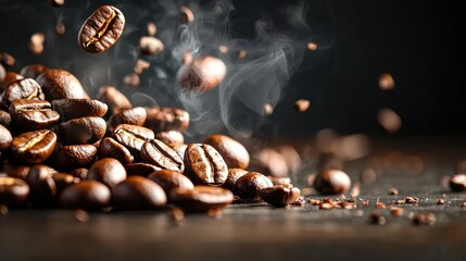 Roasting coffee beans coffee shop food photography dark environment close-up view aromatic experience