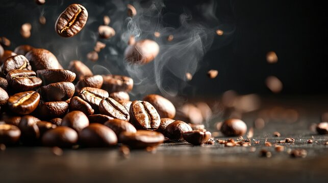 Roasting coffee beans coffee shop food photography dark environment close-up view aromatic experience
