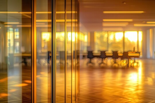 A vibrant workspace with glass partitions