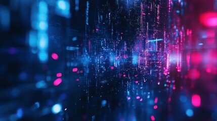 Fototapeta premium Abstract Digital Cyberpunk Cityscape: Neon Lights and Data Streams