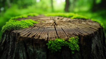 Macro Close-Up of Tree Trunk with Moss and Natural Texture