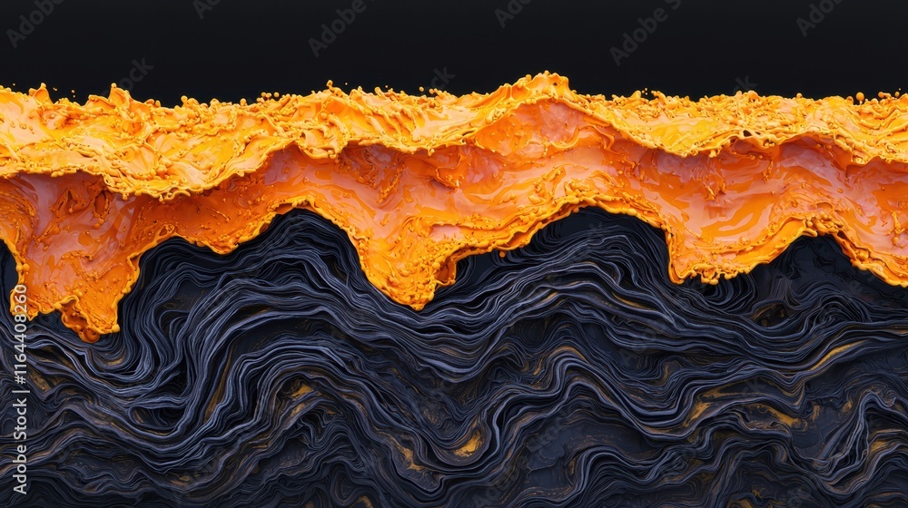 Poster abstract texture of black and orange waves with dynamic patterns