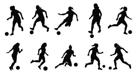 A set of female football player vector silhouette vector illustration
