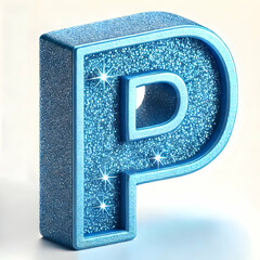 blue 3d letter P in glitter texture isolated on white background