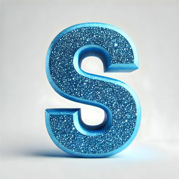 blue 3d letter S in glitter texture isolated on white background