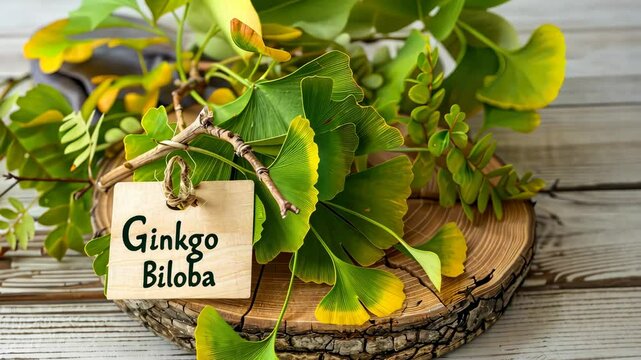 Ginkgo biloba plant and supplement capsules. Selective focus. Nature.