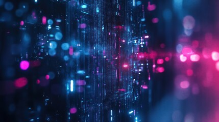 Obraz premium Abstract Digital Cityscape: Neon Lights and Data Streams
