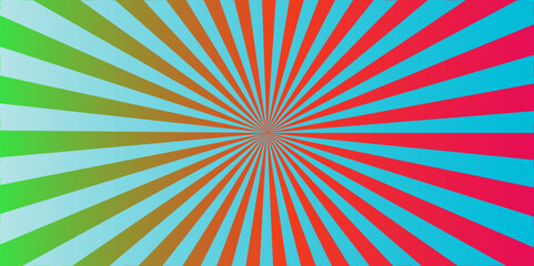 Abstract circuses, stripe background design. Stripes sunburst in retro pop art style. Stripes sunburst rotating motion. Radiating Stripes in red, green and blue. Perfect for Modern Backgrounds
