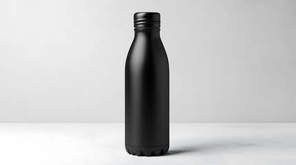 A black, stainless steel water bottle 