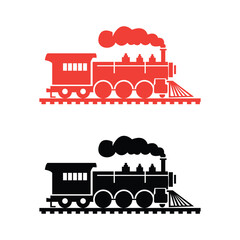 Train icon, Train with smoke symbol icon, old locomotive silhouette, sign vector illustration