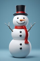 arafed snowman with a top hat and scarf on a blue background