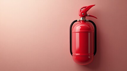 Obraz premium Bright Red Fire Extinguisher Isolated on Pink Background