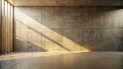 Sunlit Minimalist Room with Concrete Wall and Polished Floor