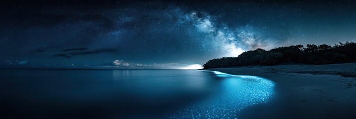 Fototapeta premium Night Sky Milky Way Over Bioluminescent Beach