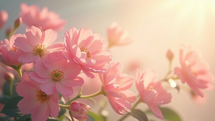 Obraz premium Ethereal Pastel Pink Flowers, Soft Light, Delicate Petals, Serene Blossom Arrangement