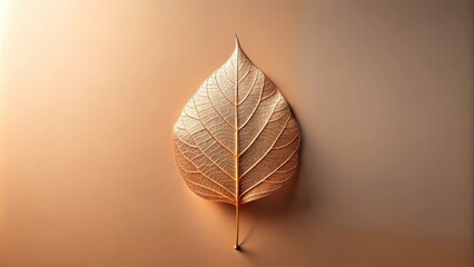 Golden Leaf on Pale Background Elegant Minimalist Nature Still Life