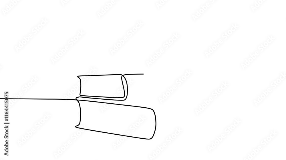 Poster stack of books continuous line drawing animation with hand drawn single outline stroke animated on w