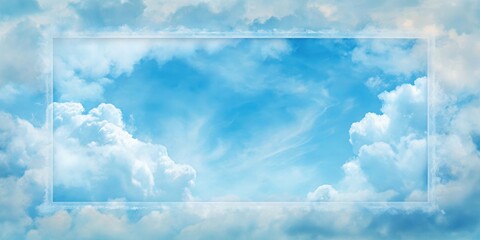Serene Sky Canvas A Framed View of Fluffy White Clouds and a Vibrant Blue Sky
