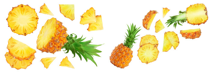 pineapple slices isolated on white background . Top view. Flat lay