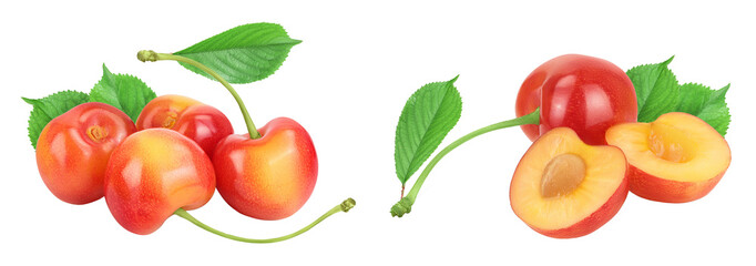 yellow-red sweet cherry isolated on white background  with full depth of field