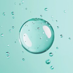 Water Droplets in a Clear Bubble on a Soft Turquoise Background
