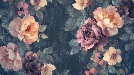Beautiful floral pattern featuring various flowers on a textured background