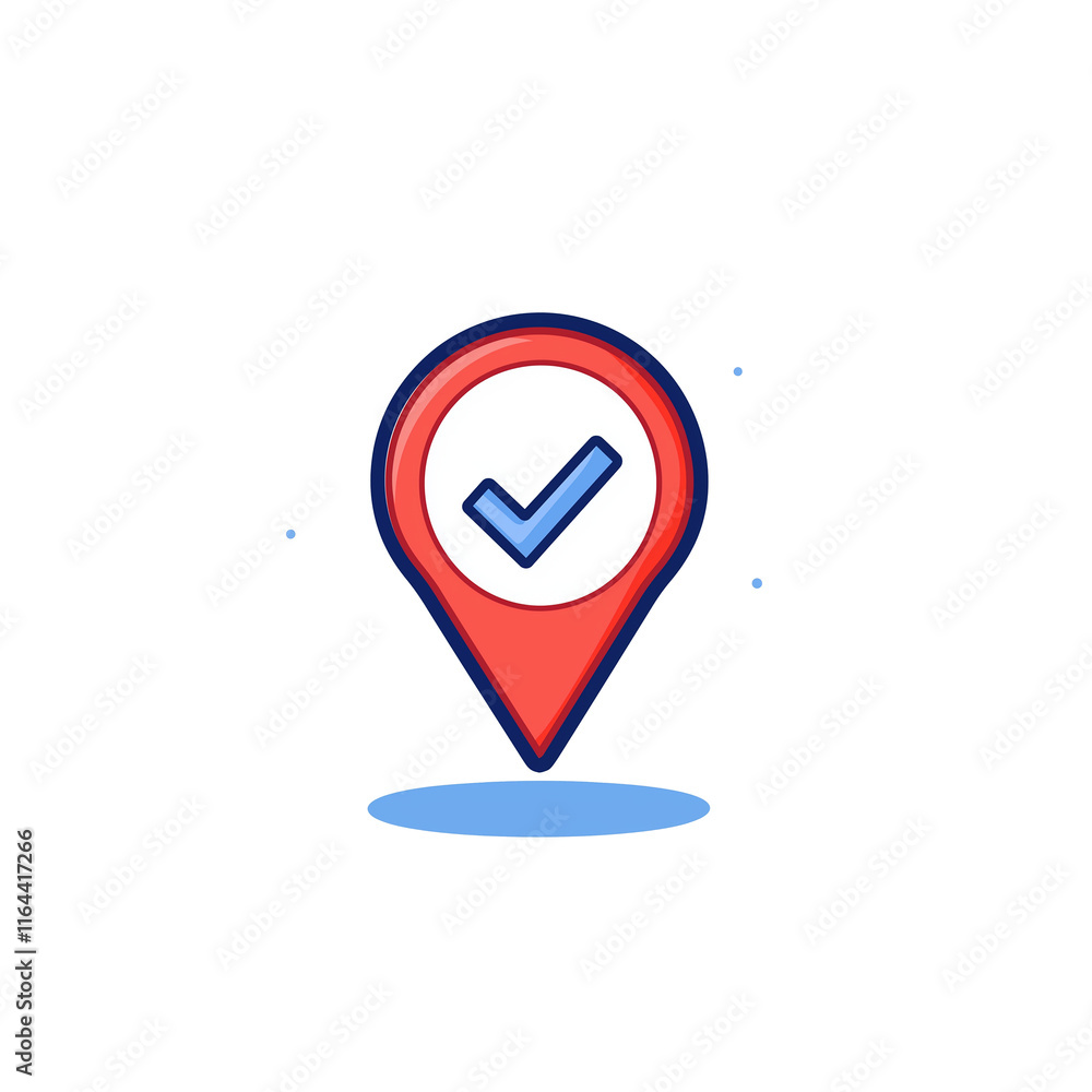 Poster red location pin showing check mark symbol for gps navigation