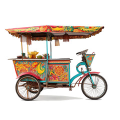 Colorful traditional thai street food cart isolated on white background