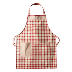Red checked kitchen apron with pockets on white background