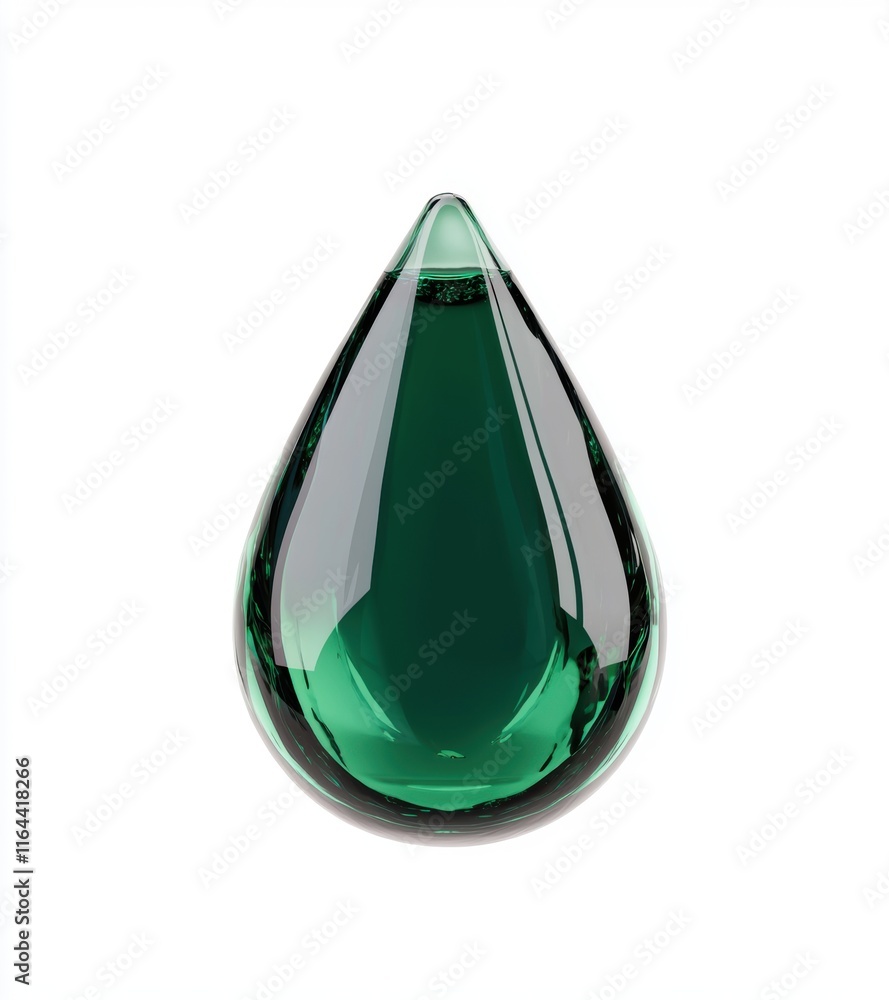 Poster green glass drop shape object on white background for design use