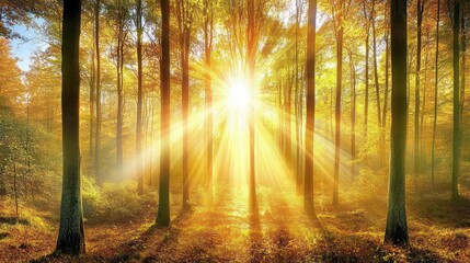 Obraz premium Golden Hour in the Autumn Forest: A Serene Landscape