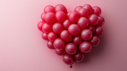Fototapeta premium Heart shape balloons bunch on a pink wall background.