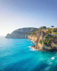 Ischia Island, the sea and the rocky coast near Sant'Angelo. Campania, Italy.