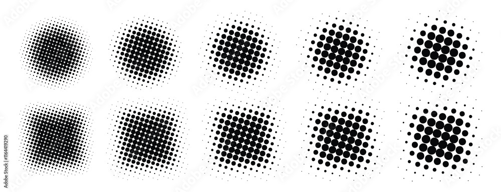 Poster square shapes circle halftone icon vector elements design set isolated in white background