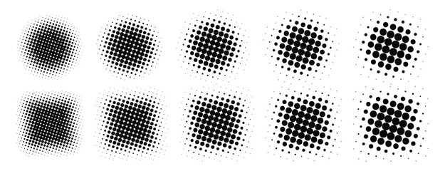 Square shapes circle halftone icon vector elements design set isolated in white background