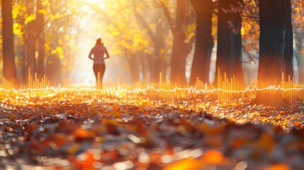 Runner engaged in exercise with heartbeat visualization displaying vital signs and performance